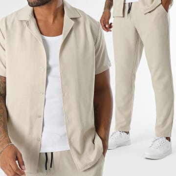 Zelys Paris - Ensemble Chemise Manches Courtes Et Pantalon Beige Chiné