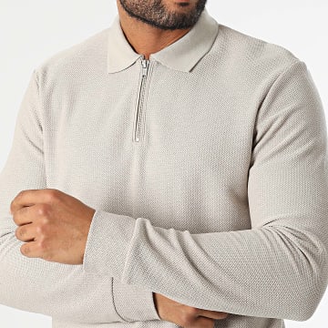 Produkt - Felix Beige Lange Mouw Poloshirt met Ritssluiting