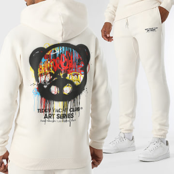 Teddy Yacht Club - Art Series Dripping Head Beige Hooded Sweatshirt en Joggingbroek Set