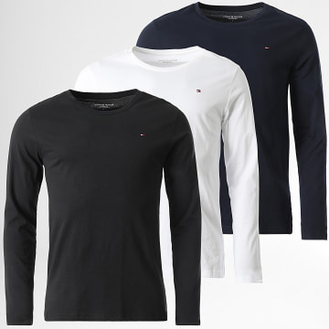 Tommy Hilfiger - Lot De 3 Tee Shirts Manches Longues Signature 3378 Bleu Marine Noir Blanc