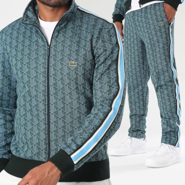 Lacoste - Ensemble De Survetement Logo Brodé Crocodile The Blend Vert Foncé Bleu Clair