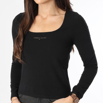 Tommy Jeans - Tee Shirt Manches Longues Slim Femme Metallic Linear 8791 Noir