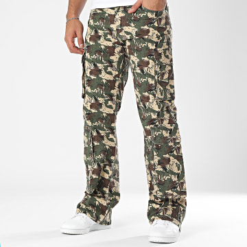 Ikao - Pantalon Cargo Jean Vert Kaki Beige Camouflage