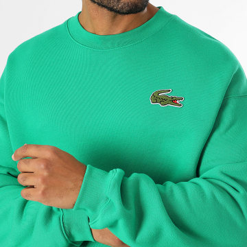 Lacoste - Top felpato con girocollo e logo coccodrillo ricamato verde