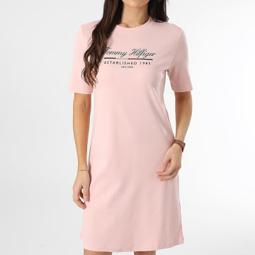 Tommy Hilfiger - Robe Tee Shirt Regular Femme Script Gaphic 3545 Rose