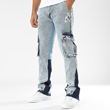 2Y Premium - Pantalon Cargo Jean Bleu Denim