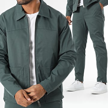 Frilivin - Conjunto de chaqueta y pantalón verde oscuro con cremallera