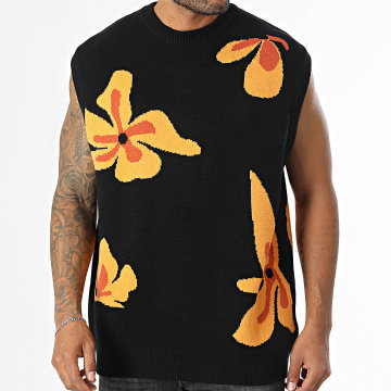 Frilivin - Jersey sin mangas floral negro naranja