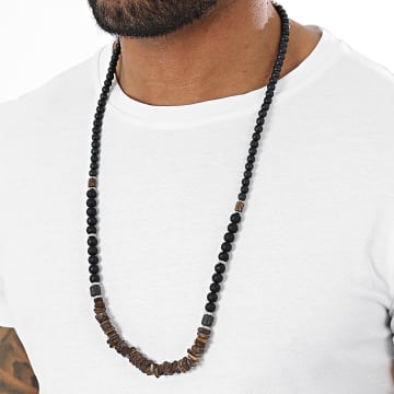 Frilivin - Collier Noir Marron Argenté