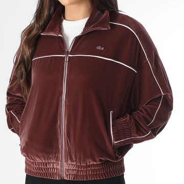 Lacoste - Veste Zippée Femme Oversized Fit Logo Brodé Crocodile Bordeaux