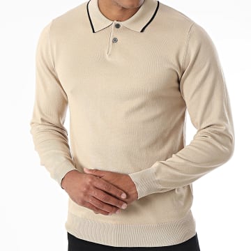 Frilivin - Polo-Shirt Langarm Beige