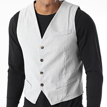Frilivin - Gilet Sans Manches A Rayures Gris Blanc