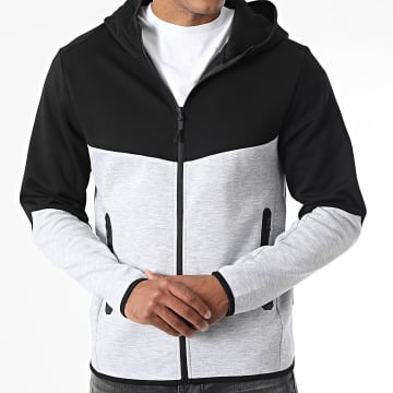 Jack And Jones - Sweat Zippé Capuche Fusion Blocking Noir Gris Chiné