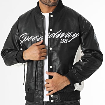 KZR - Chaqueta de polipiel blanca y negra