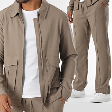 KZR - Ensemble Veste Zippée Et Pantalon Beige Foncé
