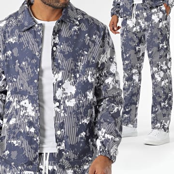 KZR - Ensemble Surchemise Manches Longues Et Pantalon Bleu Marine Blanc