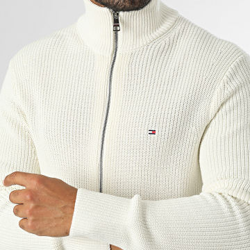 Tommy Hilfiger - Cardigan Zippé Rib Cotton 7327 Blanc Cassé