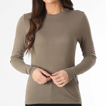 Only - Tee Shirt Manches Longues Femme Suma Woolblend Beige Foncé