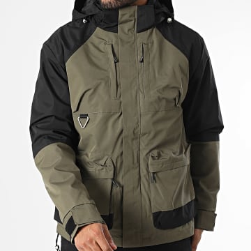 Classic Series - Parka con capucha y forro polar negro caqui verde