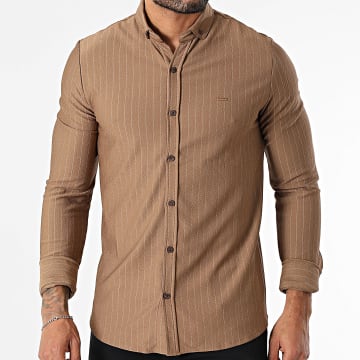 Classic Series - Chemise Manches Longues A Rayures Marron Blanc