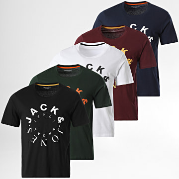 Jack And Jones - Juego De 5 Camisetas Guerreras Blanco Negro Azul Marino Verde Caqui Burdeos