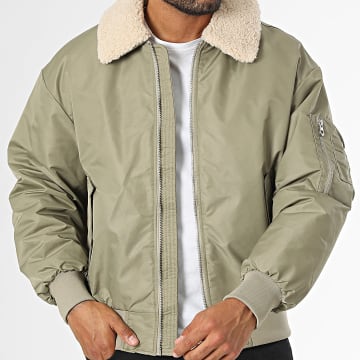 Jack And Jones - Veste Bomber Col Mouton Queens Vert Kaki
