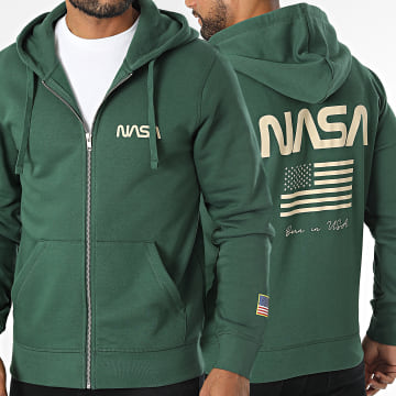 NASA - Sudadera con capucha y cremallera Born In USA Flag Verde Beige