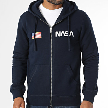 NASA - Sudadera Pecho Bandera Cremallera Azul Marino Blanco