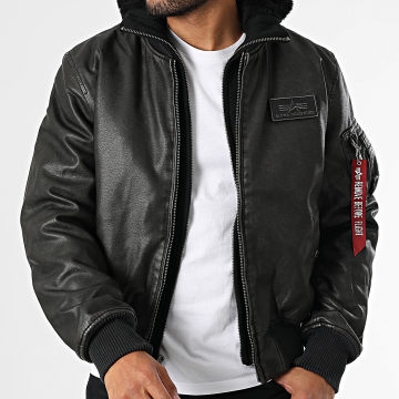 Alpha Industries - Tec FL Chaqueta de piel sintética con capucha Negro