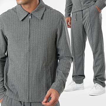 KZR - Ensemble Veste Zippée Et Pantalon A Rayures Gris Anthracite