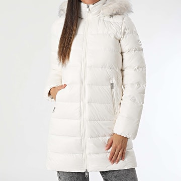 Tommy Hilfiger - Doudoune Longue Capuche Femme Gloss Down Tyra 3122 Blanc