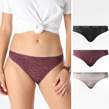 Calvin Klein - Set di 3 mutandine da donna QD5069E Nero Rosa Viola