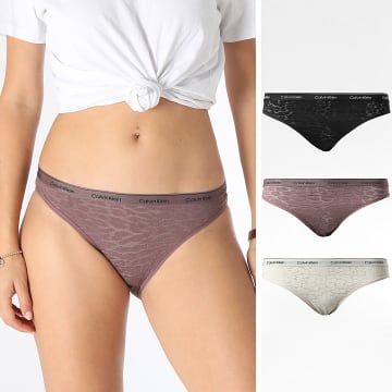 Calvin Klein - Set di 3 slip da donna QD5069E Nero Beige Rosa Scuro