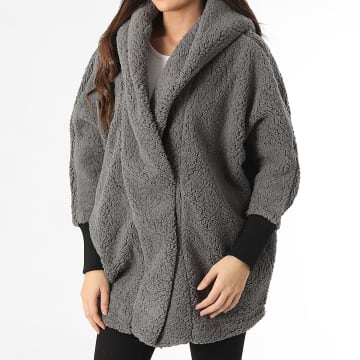 Classic Series - Abrigo de piel con capucha para mujer Cuddle Coatigan Gris
