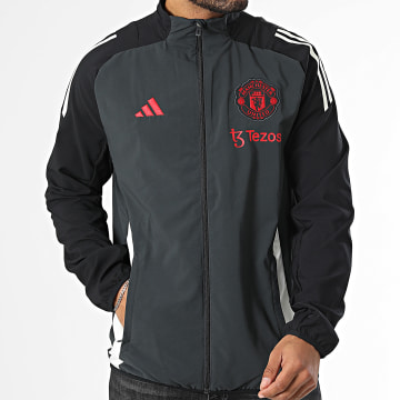 Adidas Sportkleding - Manchester United IS8081 Charcoal Grey Black Stripe Zip Jacket
