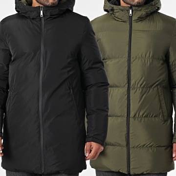 Classic Series - Doudoune Capuche Réversible Noir Vert Kaki