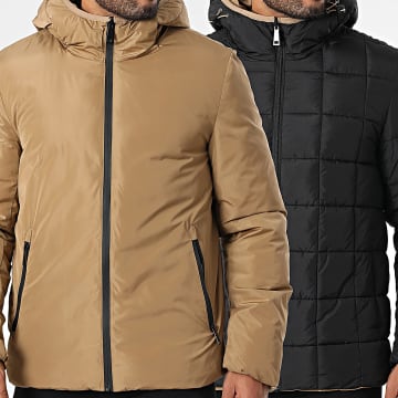 Classic Series - Doudoune Capuche Réversible Beige Noir