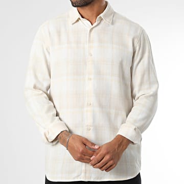 Jack And Jones - Joshua Beige White Long Sleeve Checkered Shirt