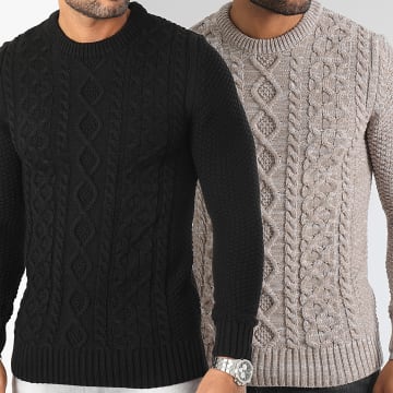 LBO - Lote de 2 jerséis de cuello redondo 0250 0381 Negro Beige