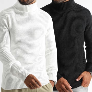 LBO - Lot De 2 Pulls Col Roulé Grosses Mailles 1277 1276 Noir Blanc