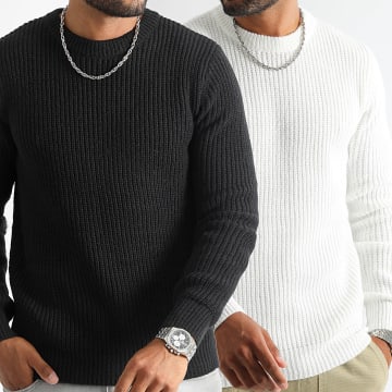 LBO - Lot De 2 Pulls Col Rond Grosses Mailles 1273 1272 Noir Blanc