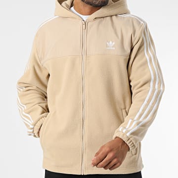 Adidas Originals - Sweat Zippé Capuche Polaire A Bandes Fleece IZ2487 Beige