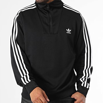 Adidas Originals - IZ4803 Sudadera con cuello de cremallera a rayas negra