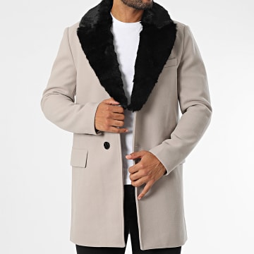 Frilivin - Zwart Beige Schapenvacht Mantel