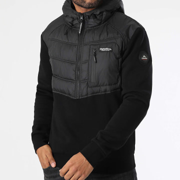 Helvetica - Felpa Meribel nera con cappuccio e collo a zip
