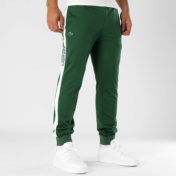 Lacoste - Pantalon Jogging A Bandes Logo Brodé Crocodile Vert Blanc
