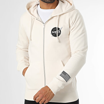 NASA - Sudadera con capucha y cremallera Insignia con parches negros beige