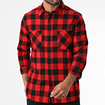 Urban Classics - Camisa a cuadros de manga larga TB297 Rojo Negro