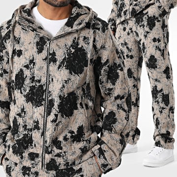 Frilivin - Ensemble Sweat Zippé Capuche Et Pantalon Beige Noir