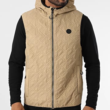 Kymaxx - Abrigo sin mangas con capucha beige